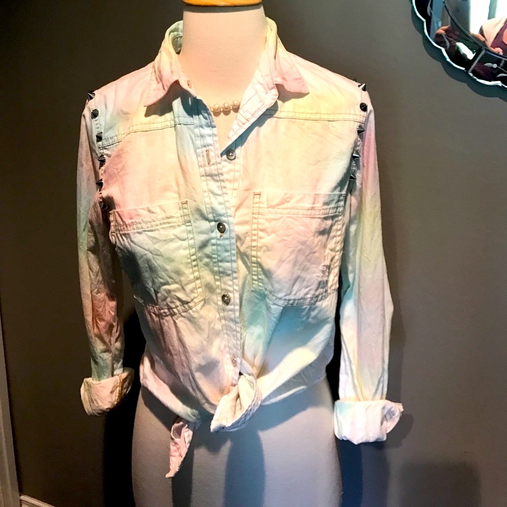 Kendall & Kylie Tie Dye Chambray Shirt